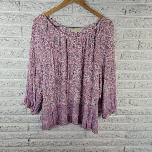 Cynthia Rowley Womens Top 3X Plus Peasant 3/4 Sleeve Pink Floral FLO240XE - Picture 1 of 9